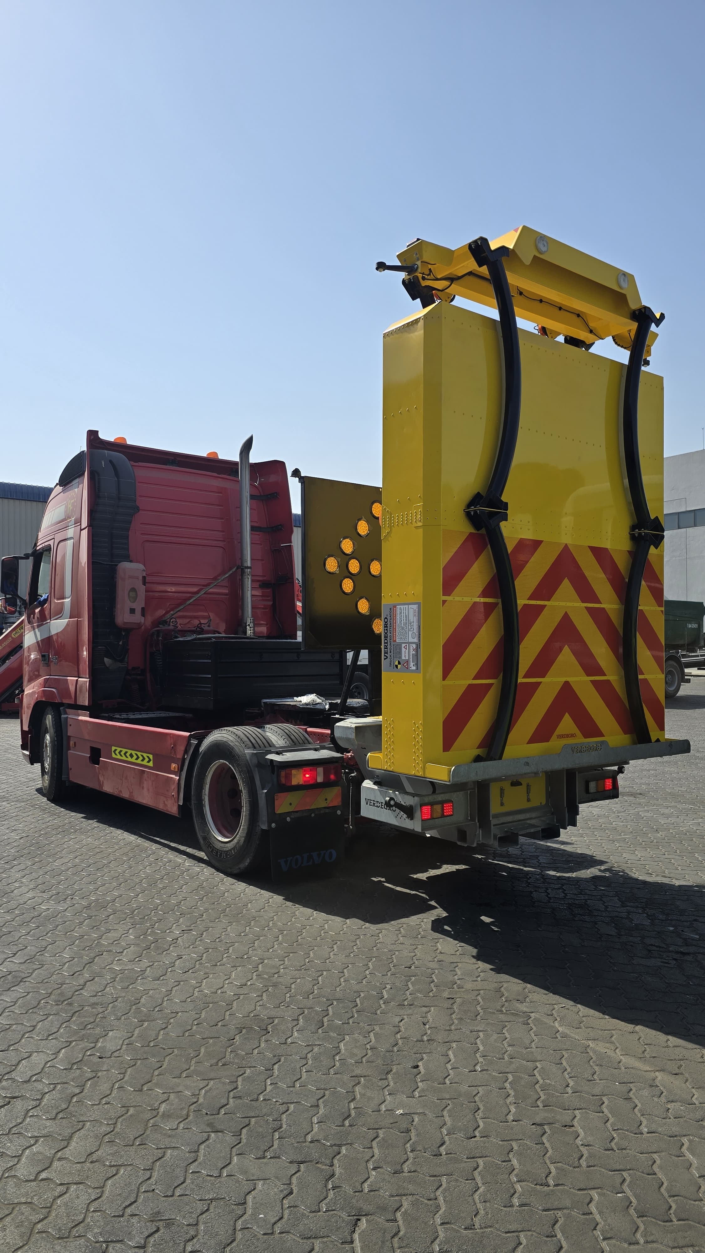 Truck Mounted Attenuator (TMA) crash cushion unit available for rental in Dubai, UAE